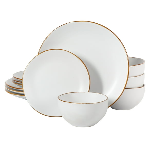 Gibson Home Hazeltine 12-Piece Matte White Ceramic Dinnerware Set
