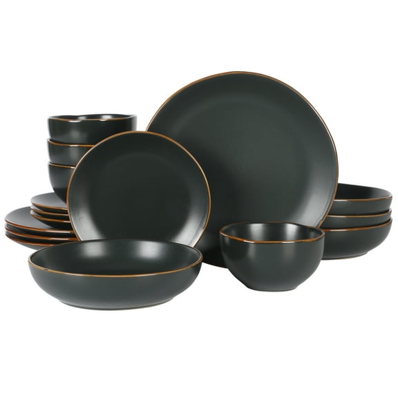 Gibson Home Hazeltine 16 Piece Plates and Bowls Dishes Stoneware Ceramic Dinnerware Set - Black