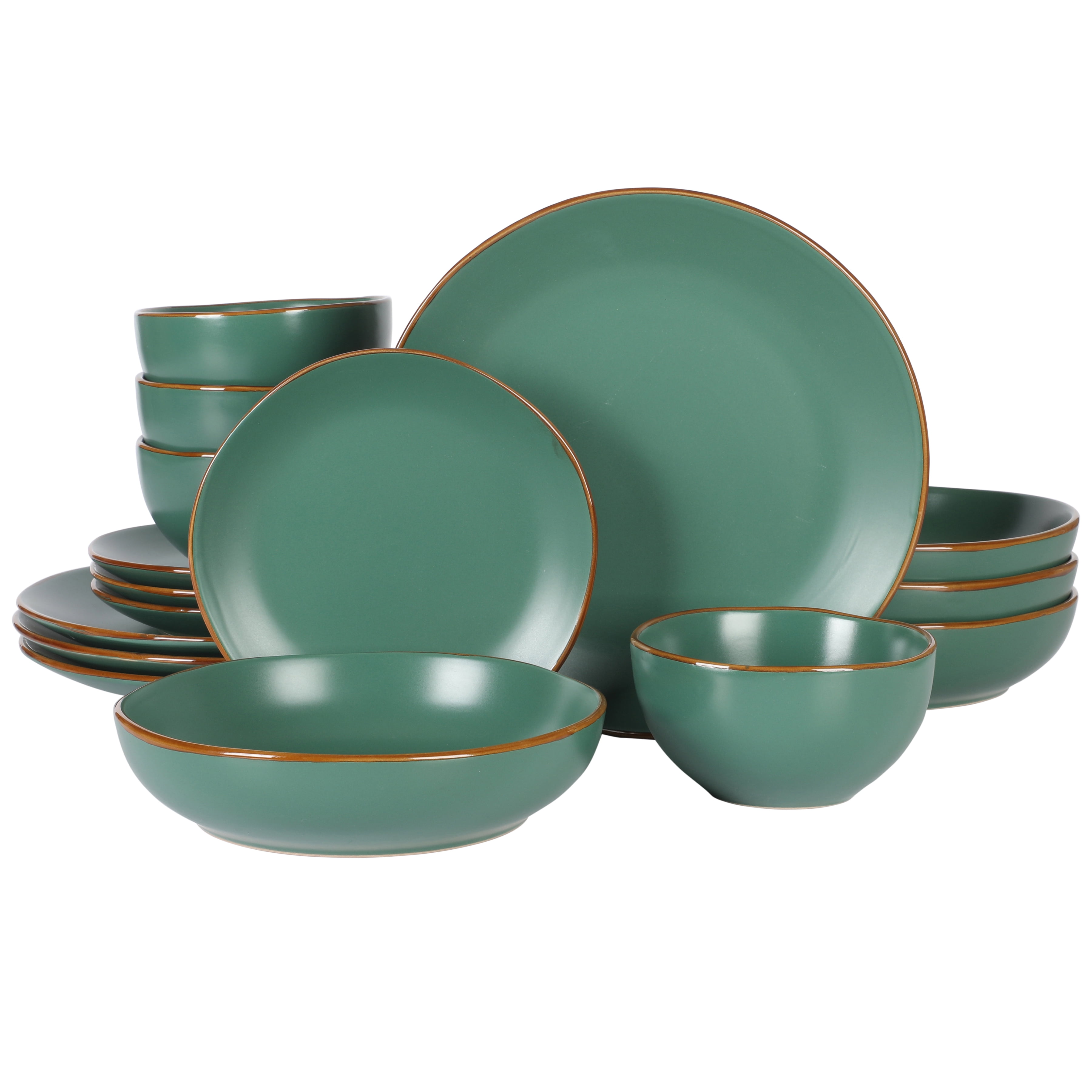 Green Semi-Glossy Ceramic 16-Piece Dinnerware Set
