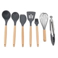 thumbnail image 1 of Gibson Home Holton 7 Piece Silicone Beech Wood Kitchen Tool Set in Grey, 1 of 4
