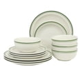 thumbnail image 1 of Gibson Home Hometown Diner 12-Piece Porcelain Dinnerware Set, Round Plates and Bowls Set for 4, White with Green Rim, Dishwasher Safe – Dinner Plate, Salad Plate & Cereal Bowl, 1 of 12