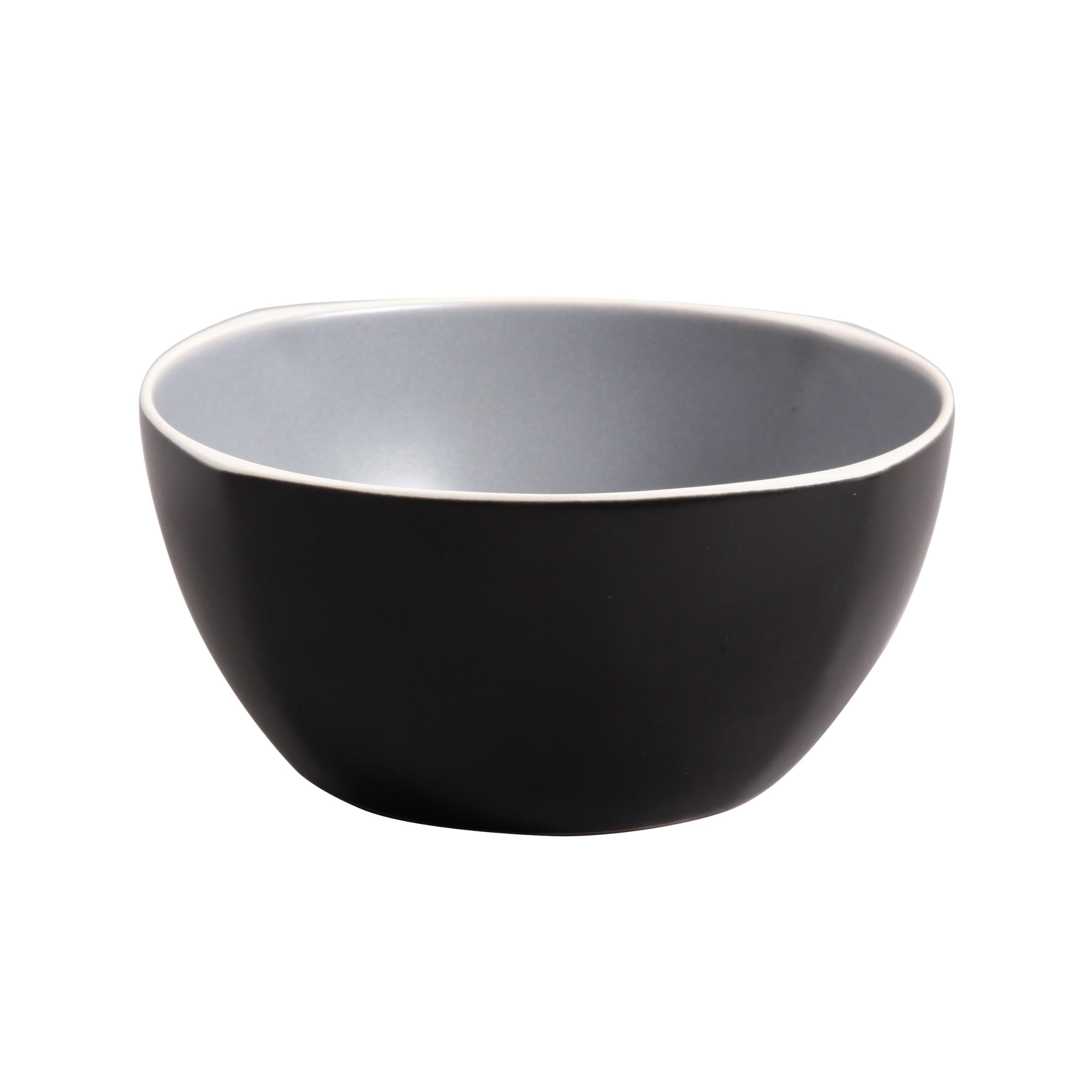 Modern Black and Gray Ceramic Square Bowl Set, 6-Inch, Matte Finish