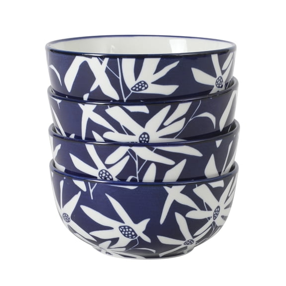 Gibson Home Ivory Estate 4-Piece Cereal Bowl Set, 5.5 Inch Round Stoneware Bowls, Blue & White Floral Pattern, Assorted Decorative Designs