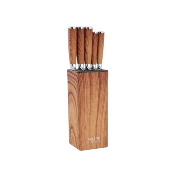 Gibson Home 143825.06 Jacksboro Stainless Steel Cutlery Set with Block, Brown - 6 Piece
