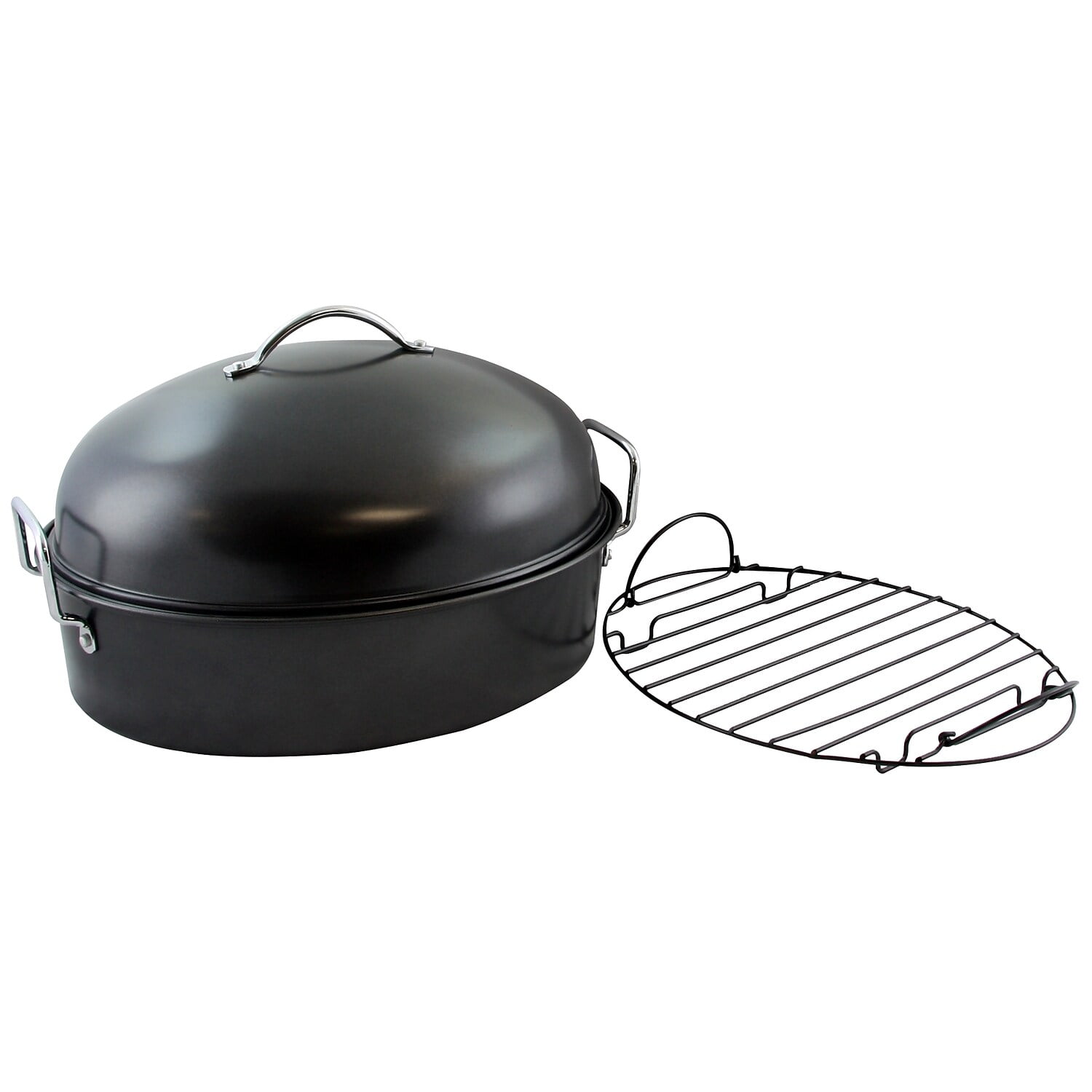 Kenmar 18" Black Carbon Steel Oval Roaster with High Dome Lid