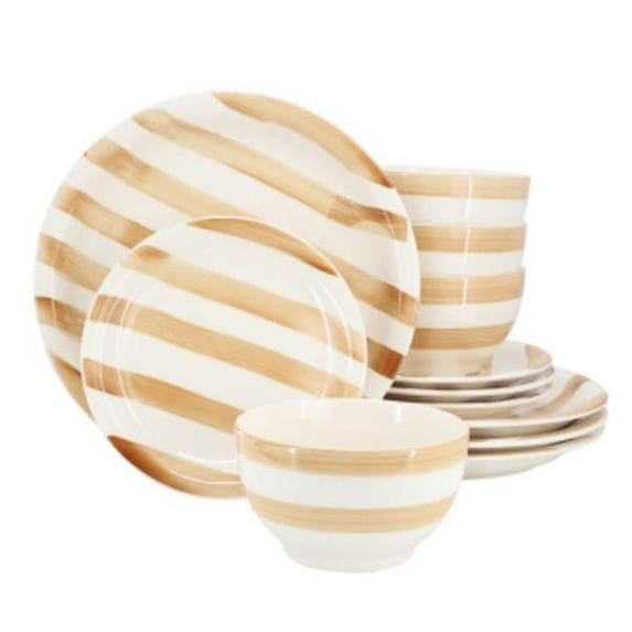 Gibson Home 148492.12 Kenwood Shores Sto are Dinnerware Set in Sand Stripe - 12 Piece