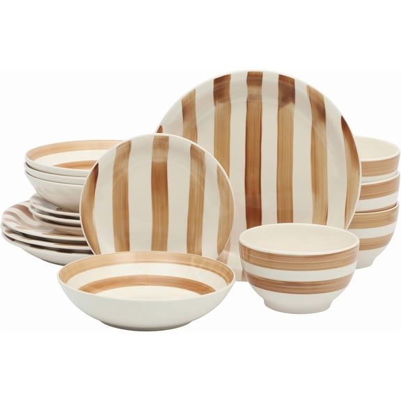 Gibson Home Kenwood Shores Stoneware Dinnerware Set Handpainted Stripe 12 Piece