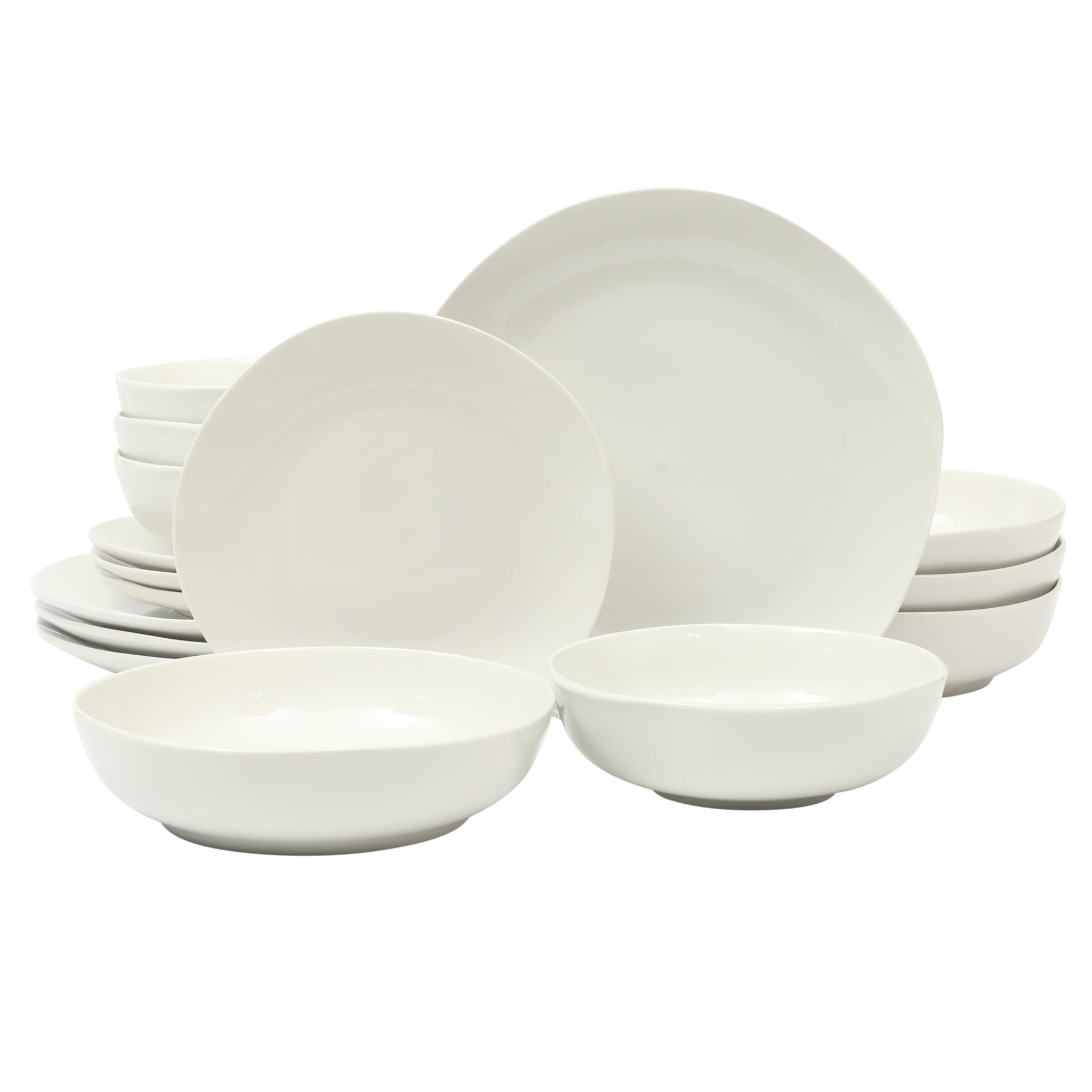 Linendale Zen White Porcelain Round Dinnerware Set, Service for 4