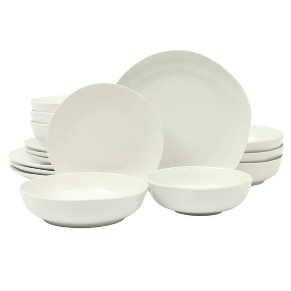 Gibson Home Lindendale 16 Piece Porcelain Ceramic Plates and Bowls Dishes Scratch and Chip Resistant Service for 4 Dinnerware Set - White