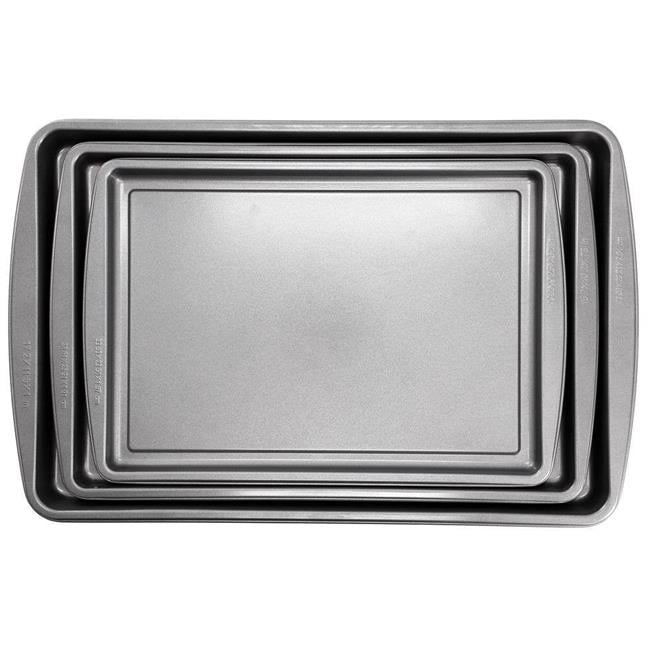 Gibson Home 137712.03 Love to Bake Nonstick Steel Jelly Roll Baking Sheet Set, Gray - 3 Piece