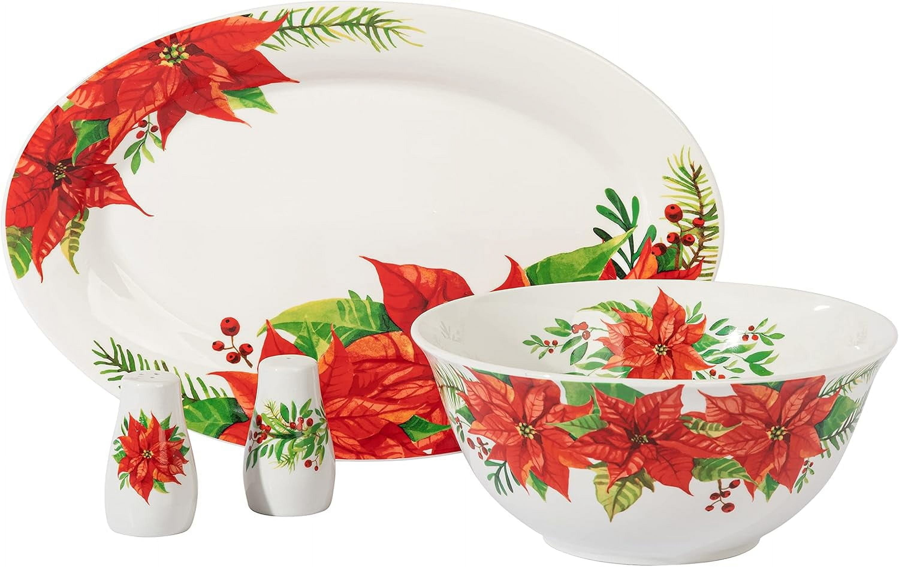 Gibson Home Magic Poinsettia 4 Piece Serving and Accessories Set