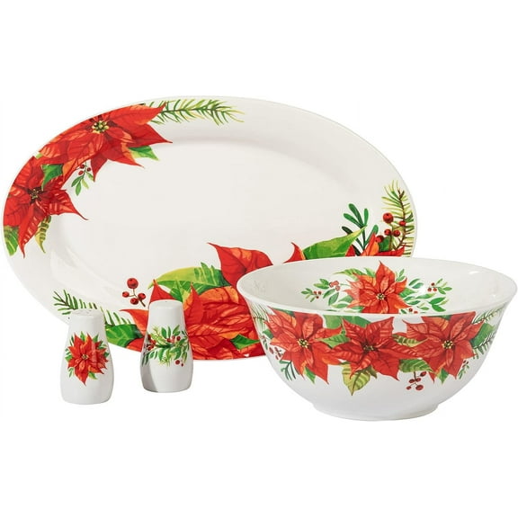 Gibson Home Magic Poinsettia 4 Piece Serving and Accessories Set