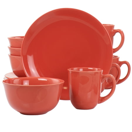 Gibson Home Mercer 12 Piece Round Stoneware Dinnerware Set in Red