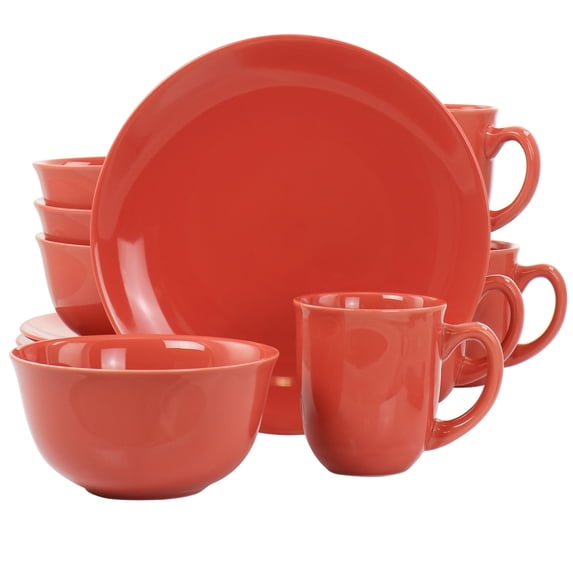 Gibson Home Mercer 12 Piece Round Stoneware Dinnerware Set in Red