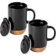 thumbnail image 1 of Gibson Home Modani 2 Pack Large 16.5 OZ Ceramic Mugs Set with Removable Cork Bottom and Lid - Black, 1 of 5
