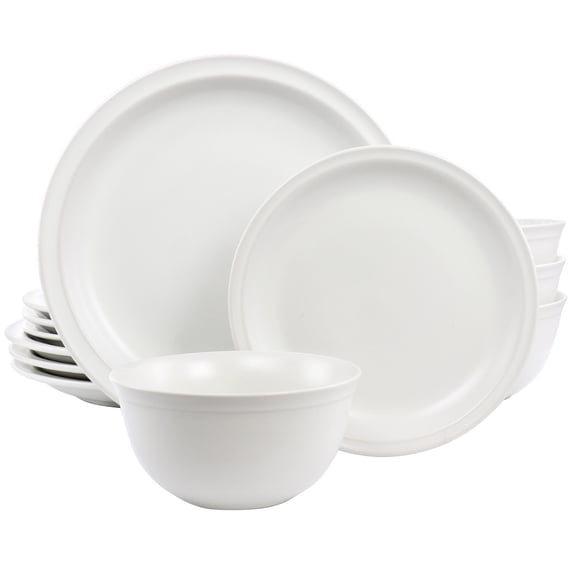 Gibson Home Modern White Round Stoneware Dinnerware Set 12 Pieces