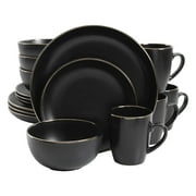 Gibson Home Munich Gold 16-Piece Dinnerware Set - Matte Black w/ Gold Rim