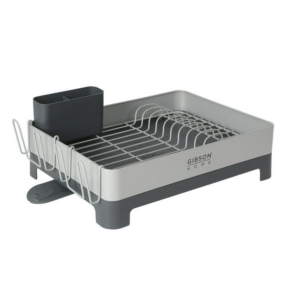 Gibson Home Nestcraft Full Size Rust Resistant Dish Rack with Drain Board and Flatware Caddy - Grey