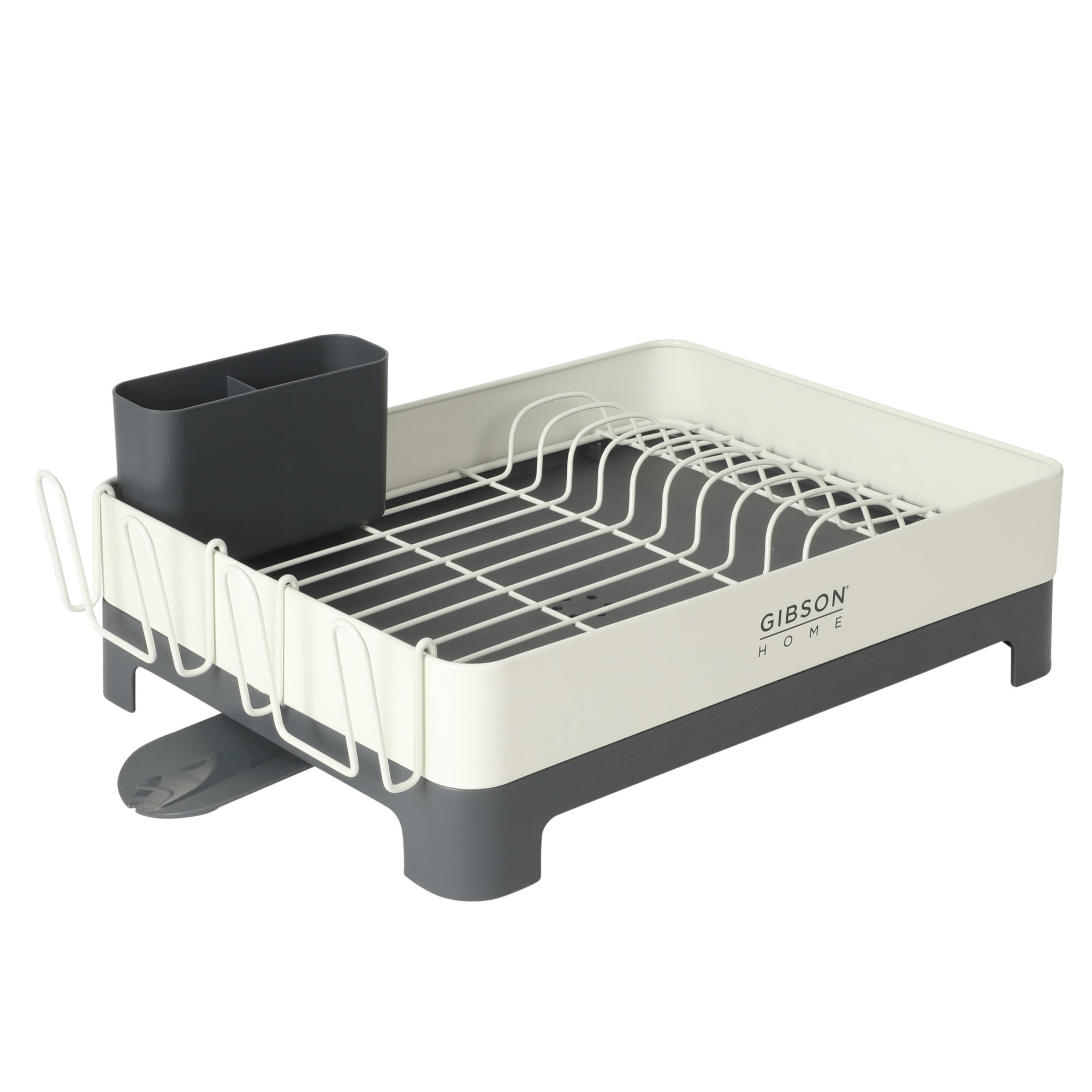 Gibson Home Nestcraft Full Size Rust Resistant Dish Rack with Drain Board and Flatware Caddy - White