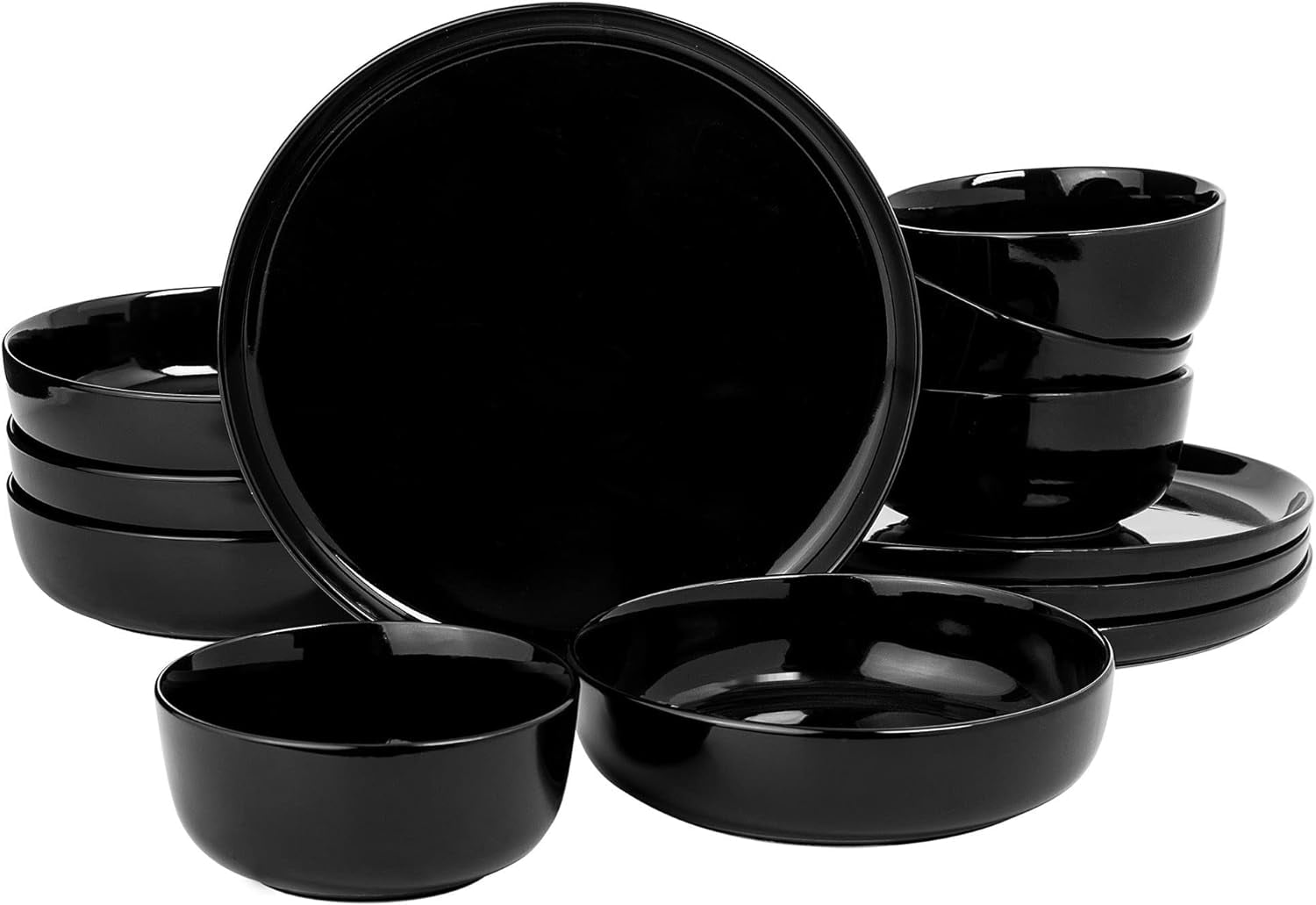 Black Porcelain Floral 12-Piece Dinnerware Set