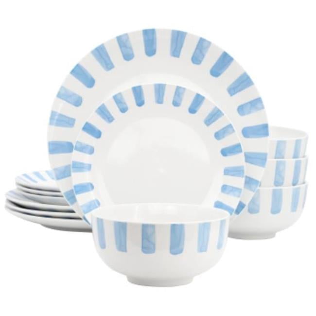 Gibson Home 148478.12 Pacific Waves Round Ceramic Dinnerware Set in Blue - 12 Piece