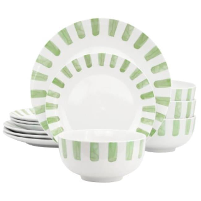 Gibson Home 148475.12 Pacific Waves Round Ceramic Dinnerware Set in Green - 12 Piece