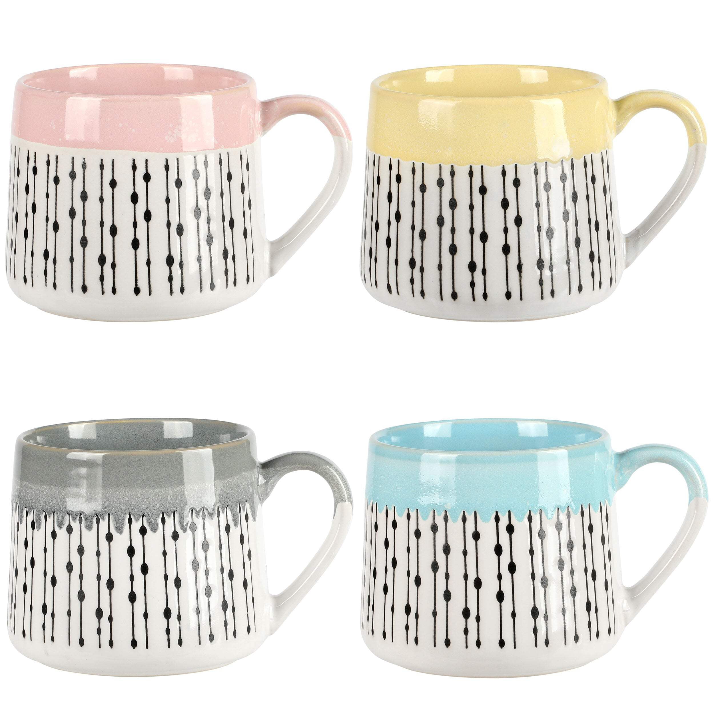 Palmridge 15oz Ceramic Coffee Mug Set in Pink, Yellow, Gray, and Blue