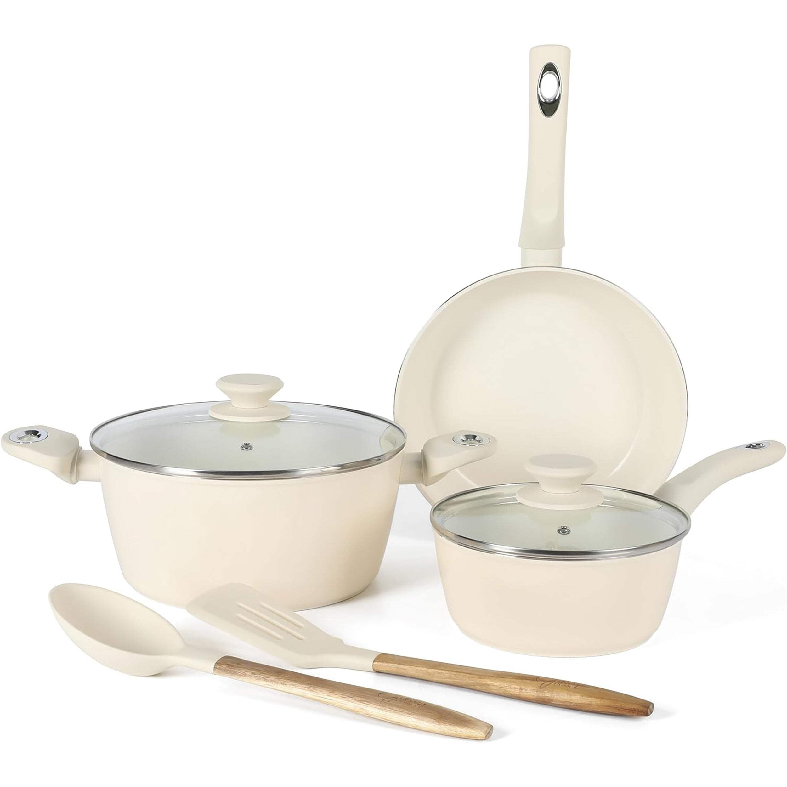 Linen White 7-Piece Aluminum Non-Stick Cookware Set