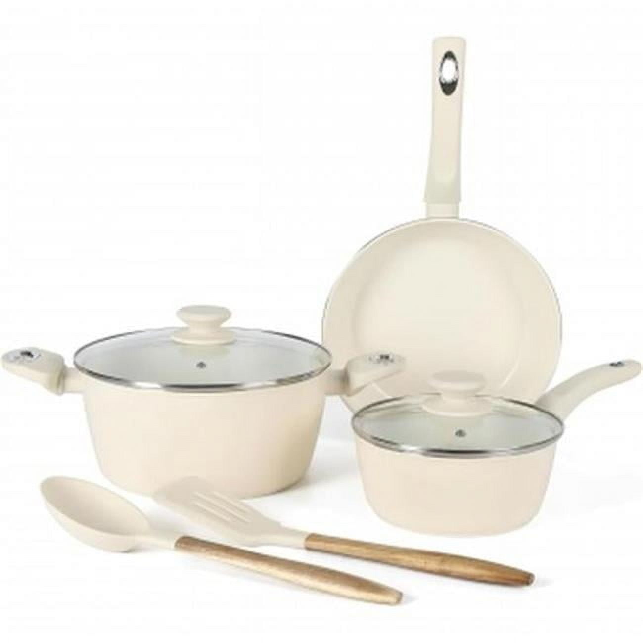 Gibson Home 138508.07 Plaza Cafe Forged Aluminum Cookware Set, Linen - 7 Piece