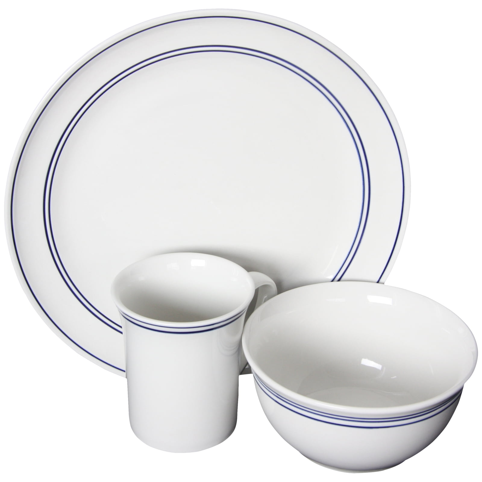Gibson Home Porto 12 Peice Fine Ceramic Blue Banded Dinnerware Set