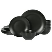 Gibson Home Queensland Black 12-Piece Stoneware Dinnerware Set
