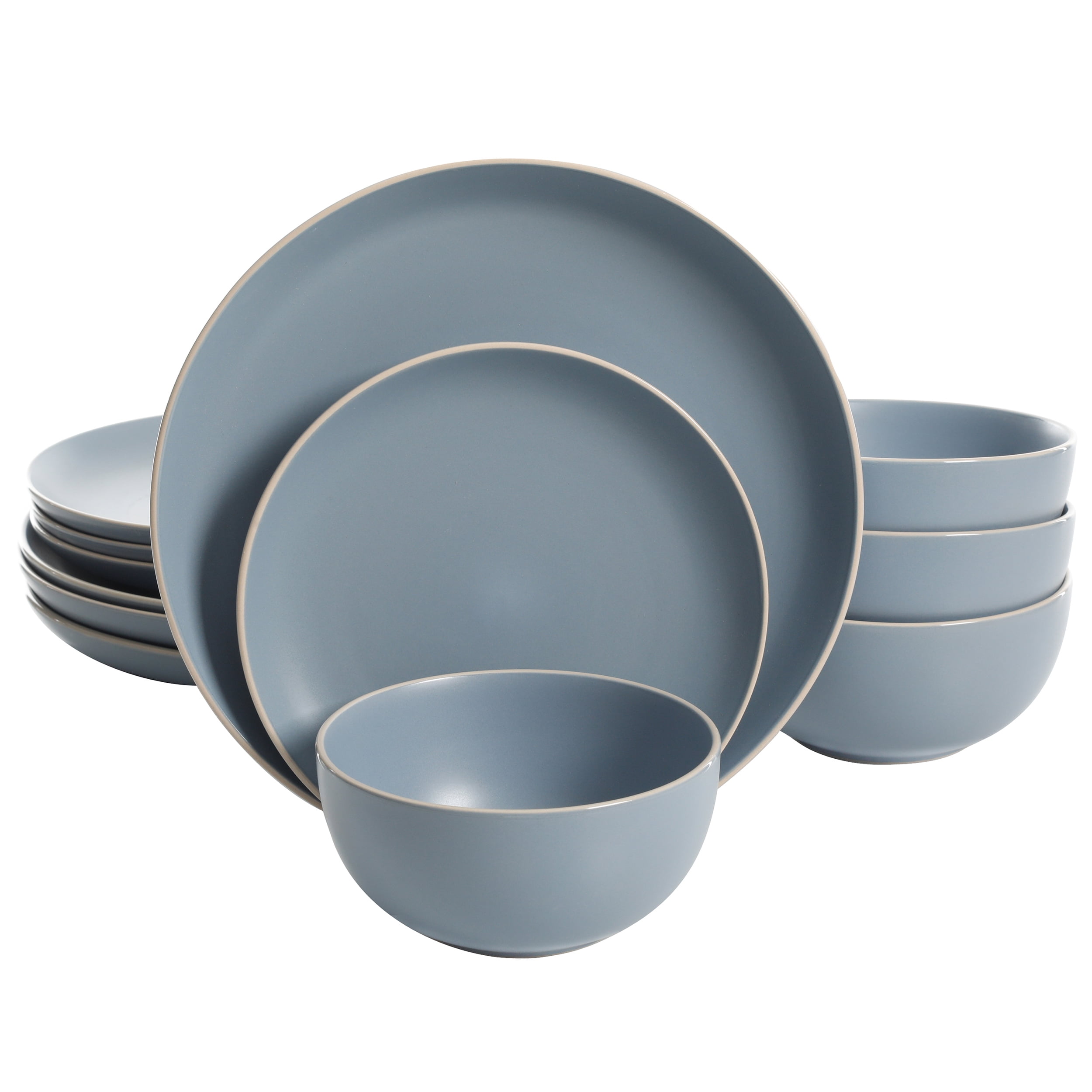Blue Ceramic 12-Piece Dinnerware Set with Matte Glaze
