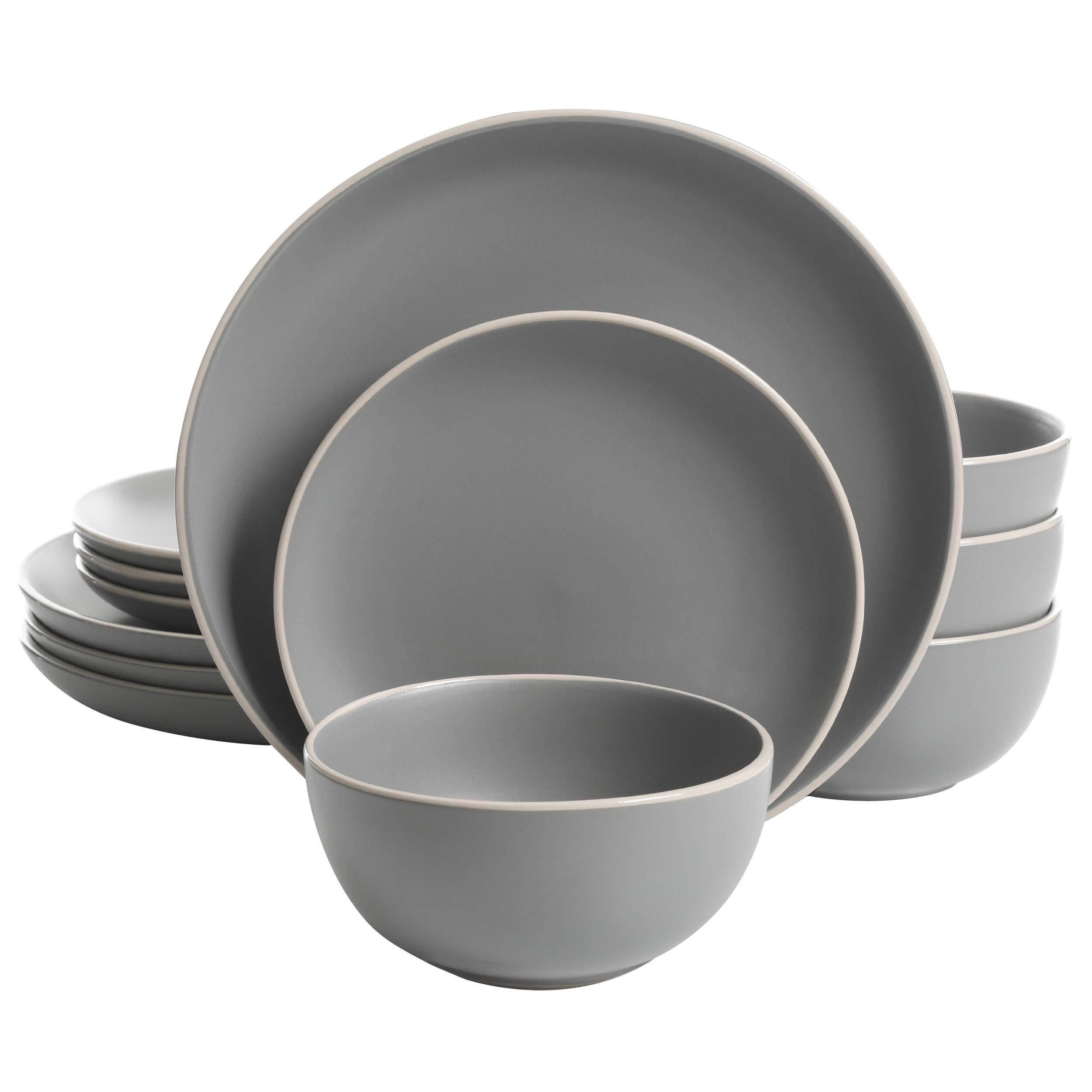 Matte Gray Ceramic 12-Piece Dinnerware Set Service for 4