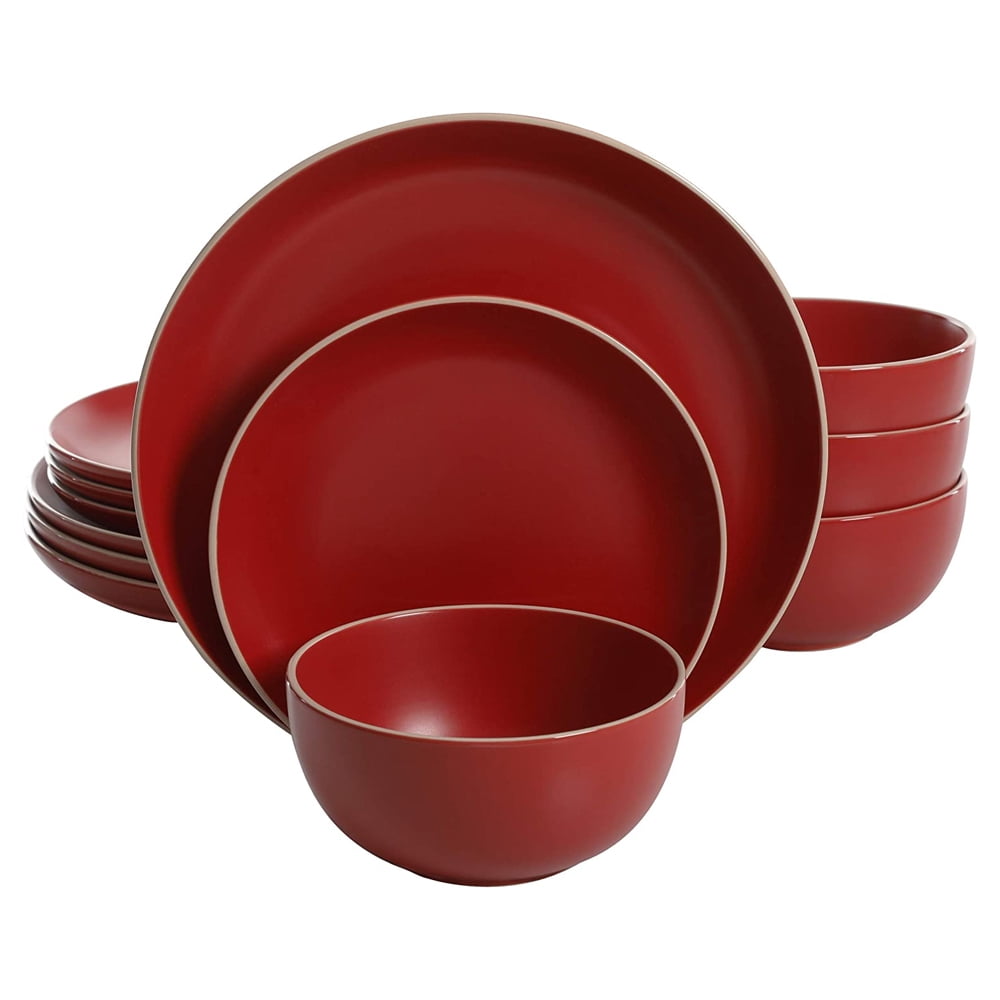 Red Matte Ceramic 12-Piece Dinnerware Set for Four