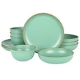 thumbnail image 1 of Gibson Home Rockabye 12 Piece Double Bowl Melamine Dinnerware Set - Matte Green, 1 of 5