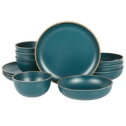 Gibson Home Rockabye 12 Piece Double Bowl Melamine Dinnerware Set - Matte Teal