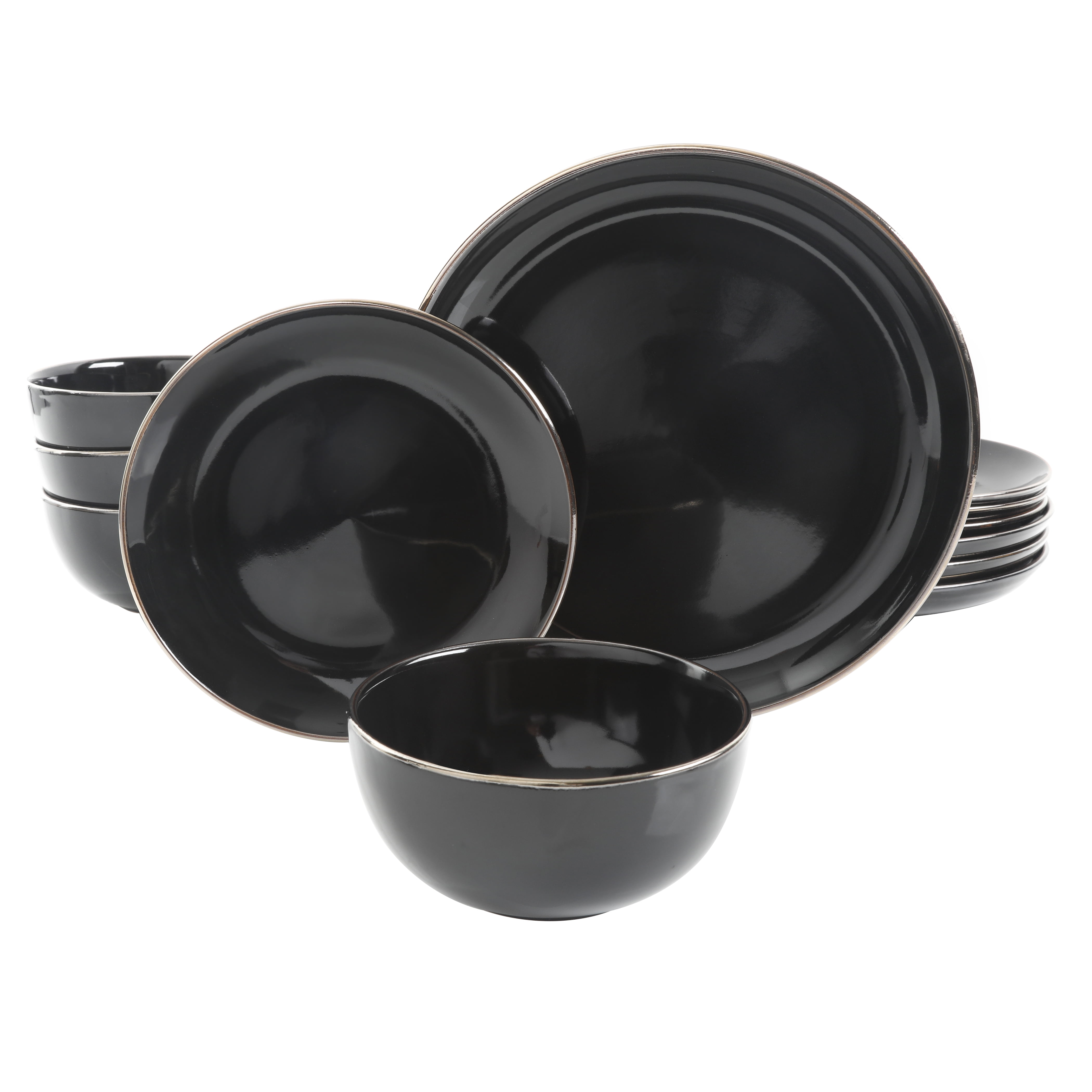 Gibson Home Rockaway Black 12Pieces Dinnerware Set
