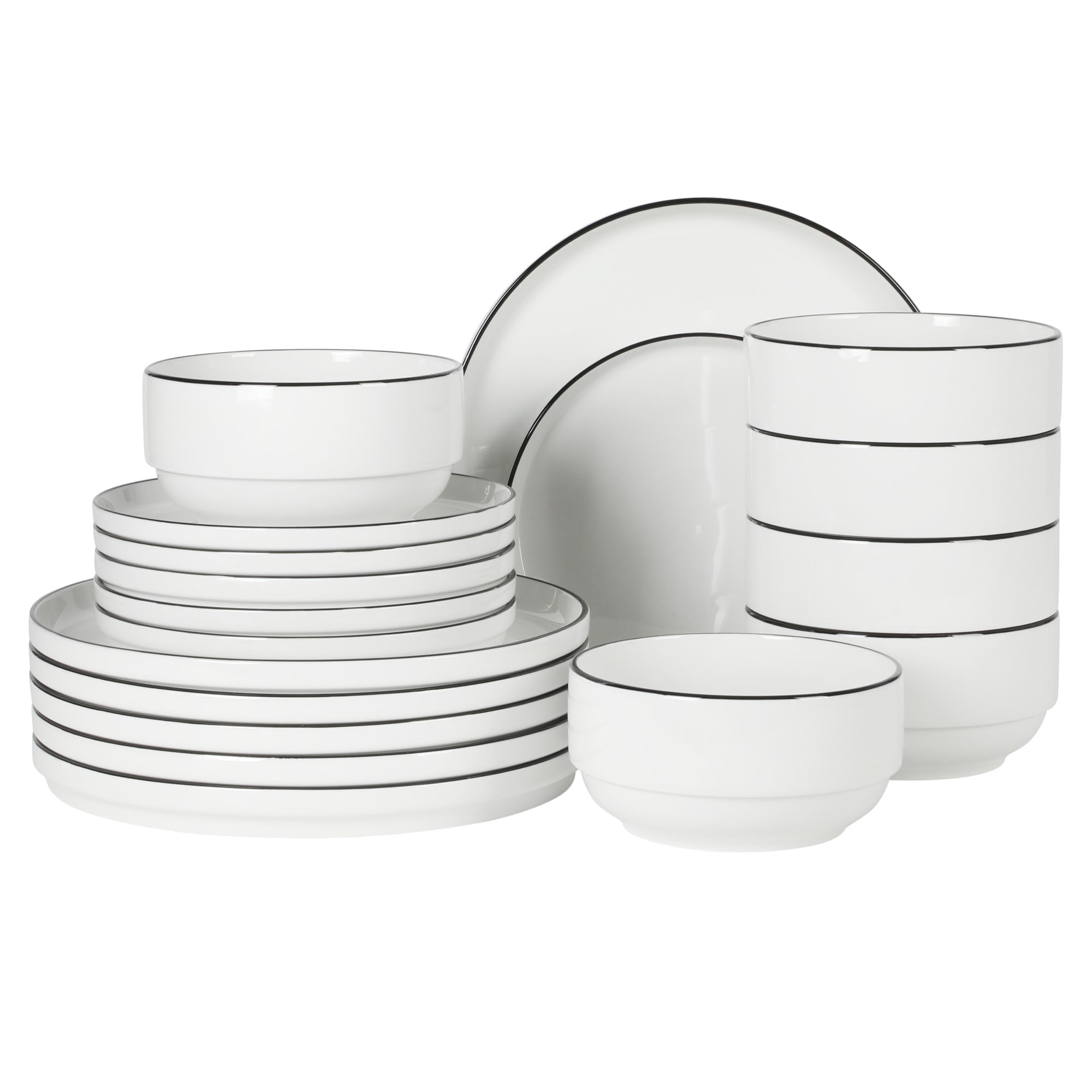 Gibson Home Rothenberg Plates and Bowls 18 Piece Porcelain White Dinnerware Set | Stackable Dishes | Microwave & Dishwasher Safe
