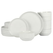 Gibson Home Rothernberg Stackable 18 Piece, Service for 6, White Porcelain Plates and Bowls Set