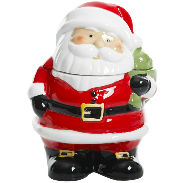 Gibson Home Santa Claus 7.5" Ceramic Holiday Season Treat Jar with Lid Bag Silicone
