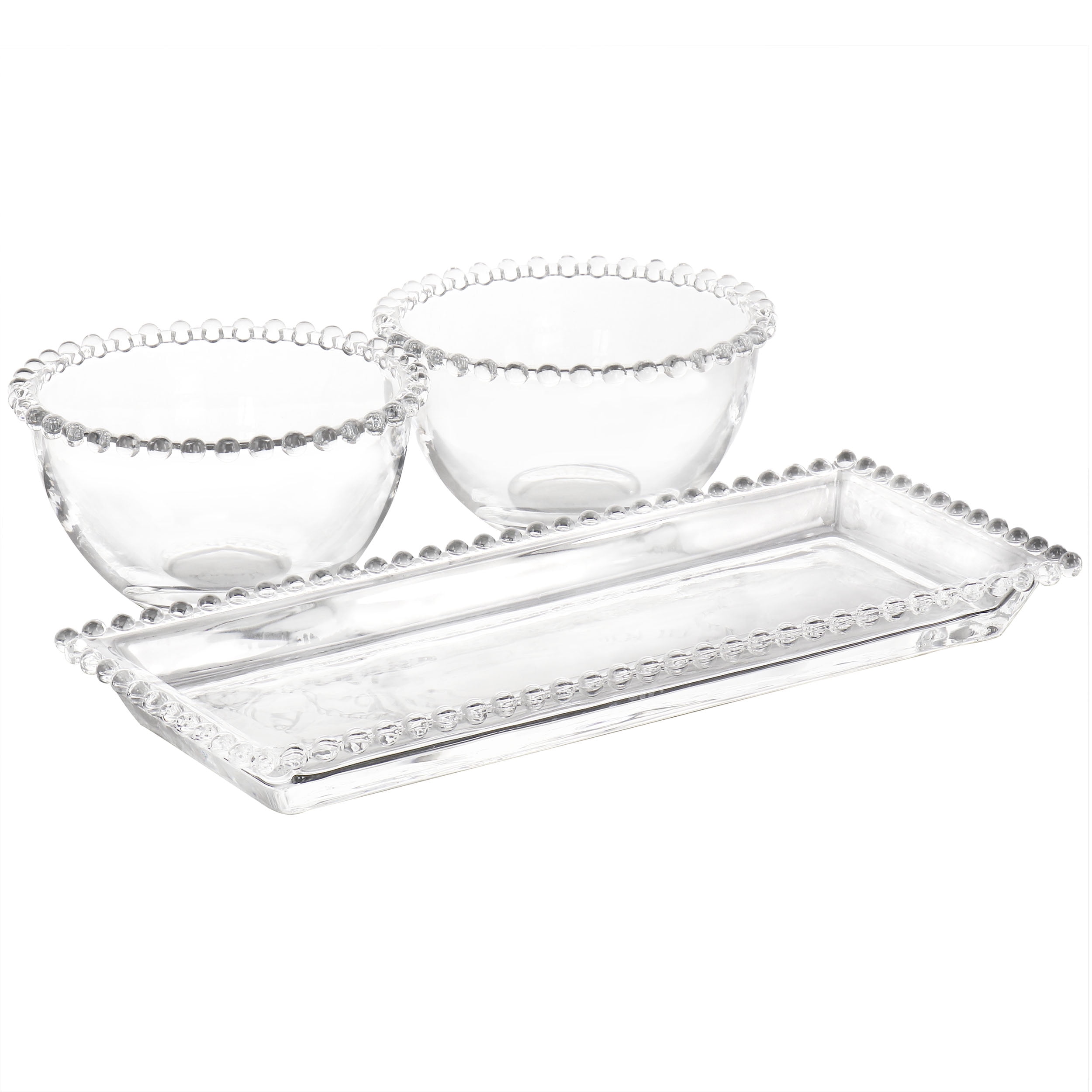 Gibson Home Sereno 3-Piece Glass Serving Platter and Bowl Set, Clear Tableware for Entertaining & Everyday Use