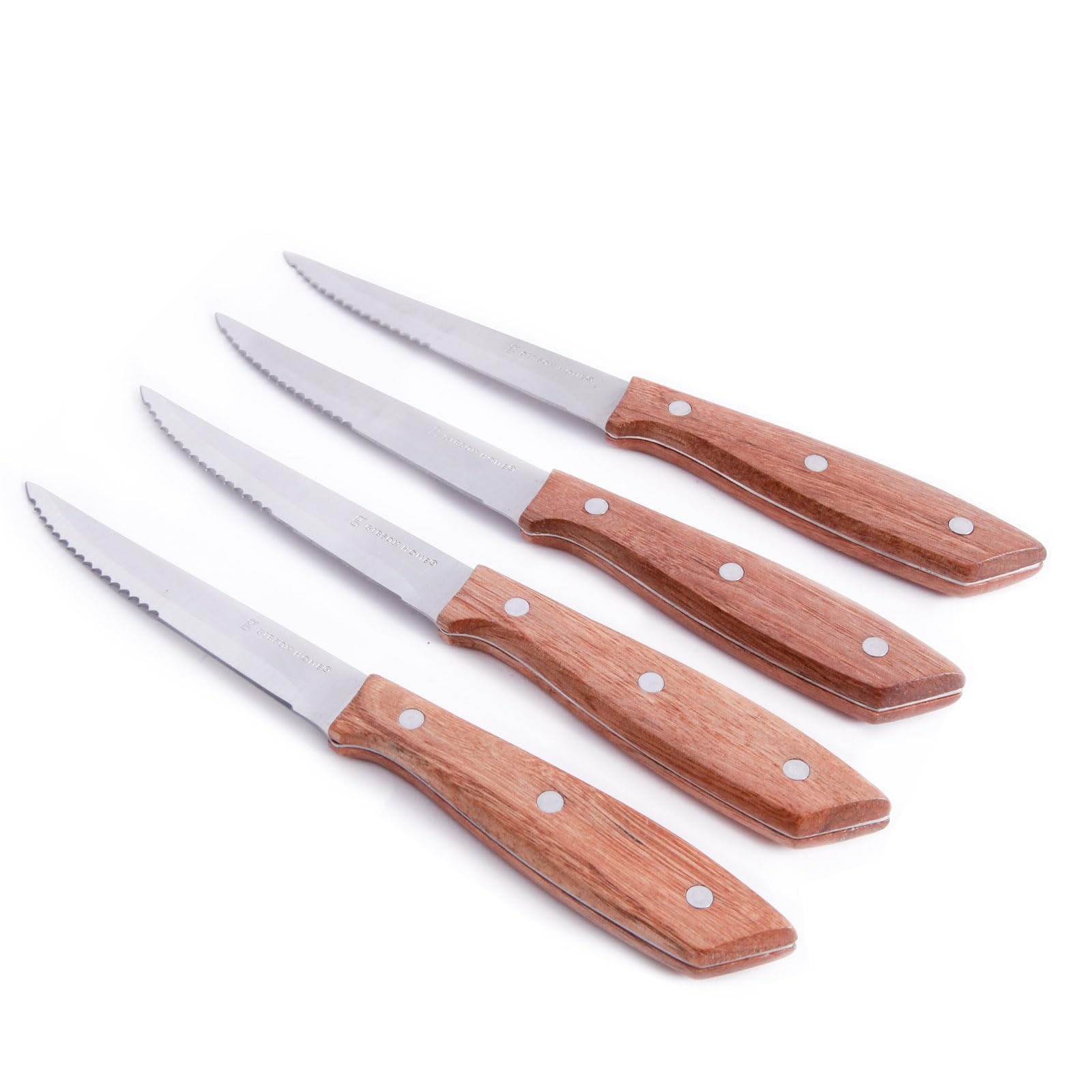 Gibson Home Seward Steak Knives Set, Stainless Steel, Set of 4, with Brown Wooden Handle