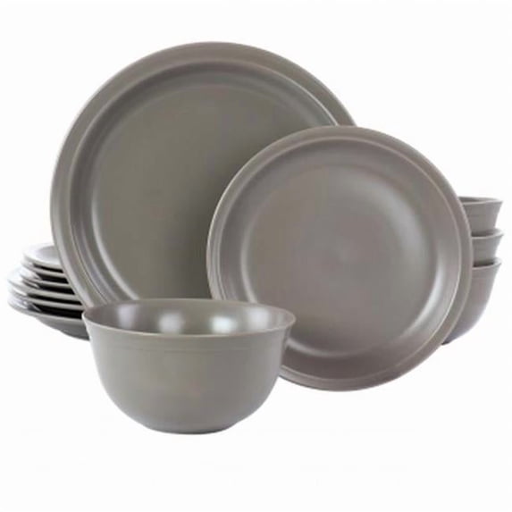 Gibson Home 135256.12 Siam Round Sto are Dinnerware Set, Warm Grey - 12 Piece
