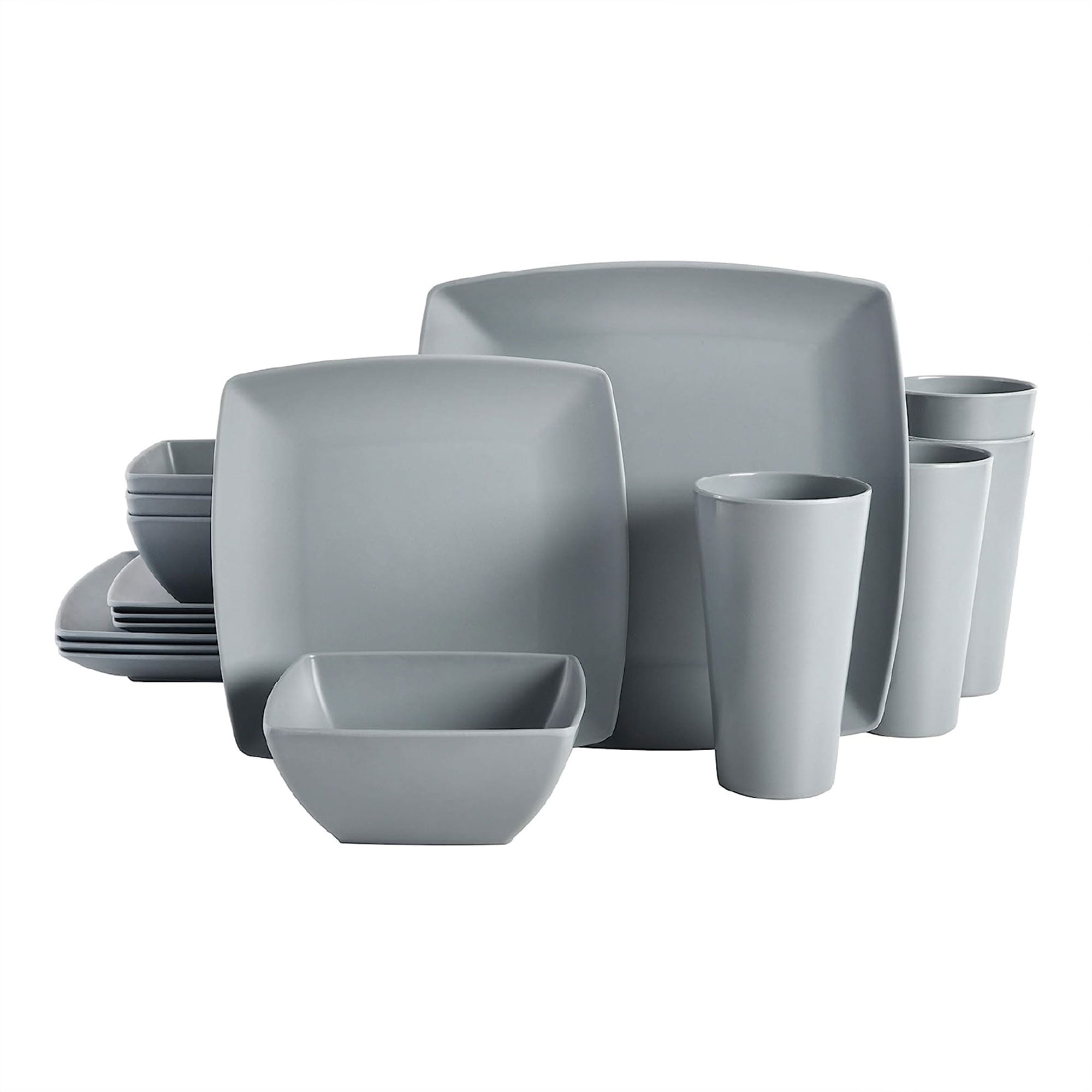 Grey Square Melamine 16-Piece Dinnerware Set, Service for 4