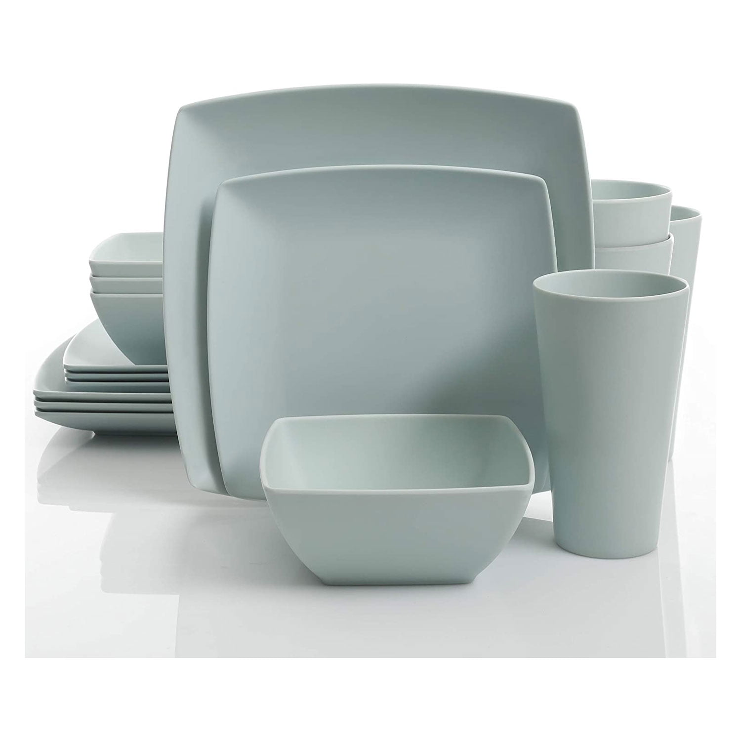 Mint Square Melamine Dinnerware Set, Service for 4