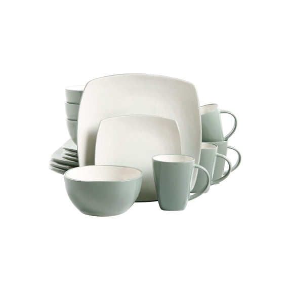 Gibson Home Soho Lounge 16 Piece Square Stoneware Dinnerware Green (100142.16RM)
