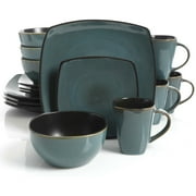Gibson Home Soho Lounge Soft Square Dinnerware Set, 16pc,Teal Green