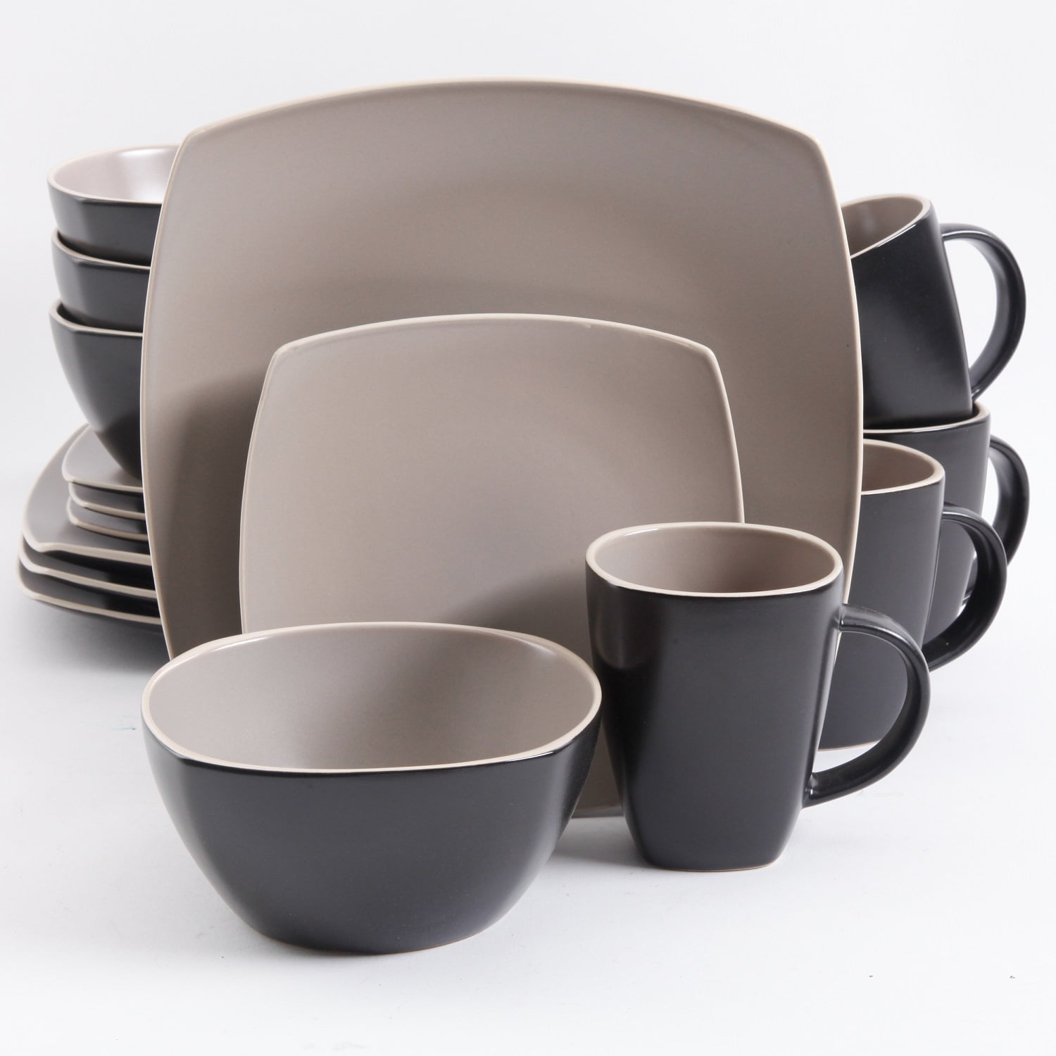 Gibson Home Soho Lounge Square 16 Pieces. Dinnerware Set, Matte Taupe