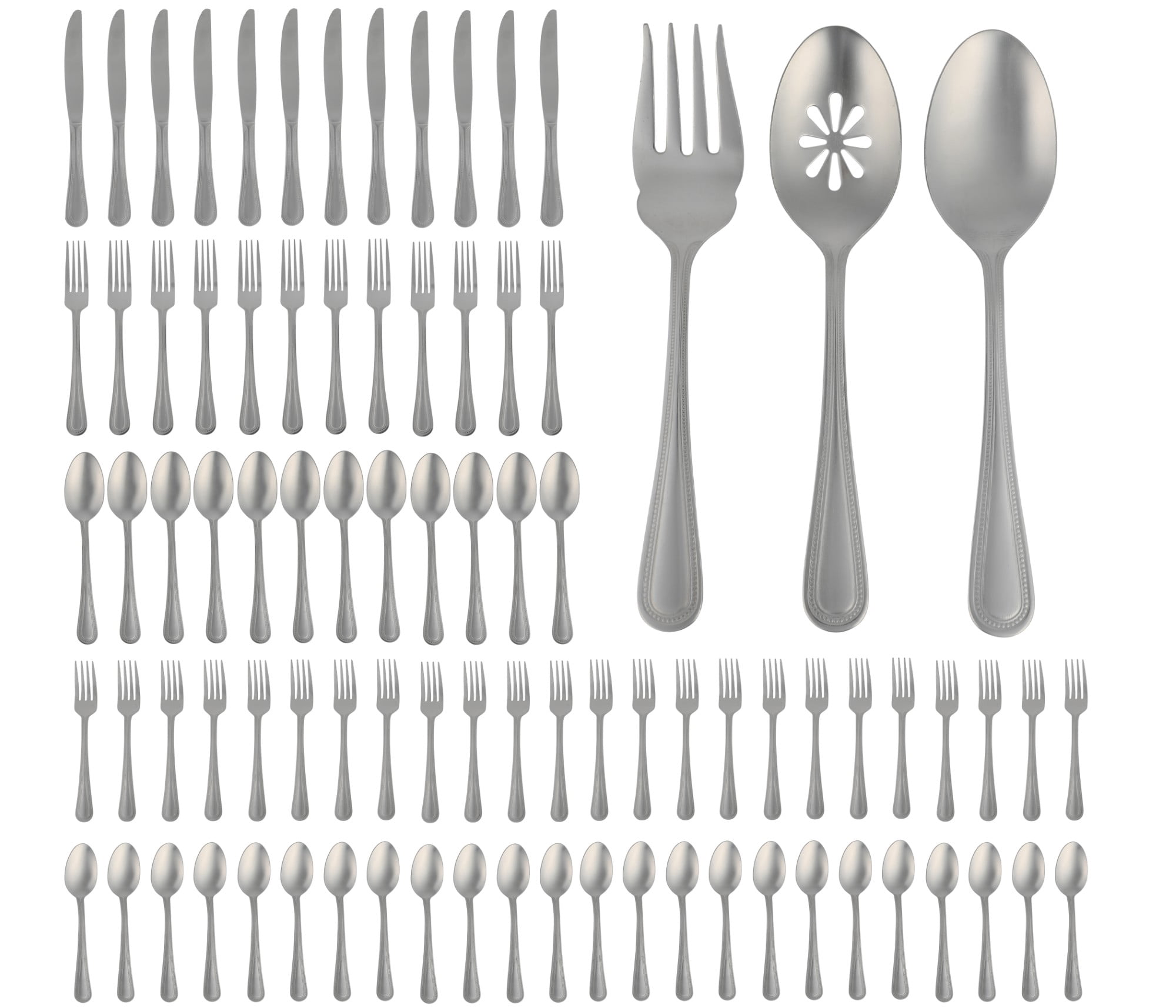 Gibson Home Sinta 87-Piece Stainless Steel Flatware Set with Bead Border Design – Service for 12 Plus Serving Utensils, Polished Silverware, Dishwasher Safe