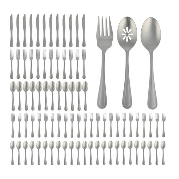 Gibson Home Sinta 87-Piece Stainless Steel Flatware Set with Bead Border Design  Service for 12 Plus Serving Utensils, Polished Silverware, Dishwasher Safe